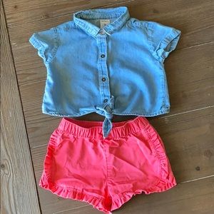 Carter’s jean shirt and ruffle shorts